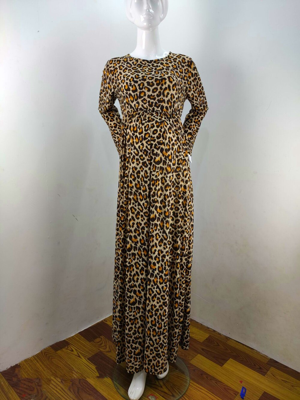 Barsel kjoler fotografering rekvisitter leopard graviditet kjole langærmet barsel tøj til gravide kvinder fotografering: Dyb farve leopard / M