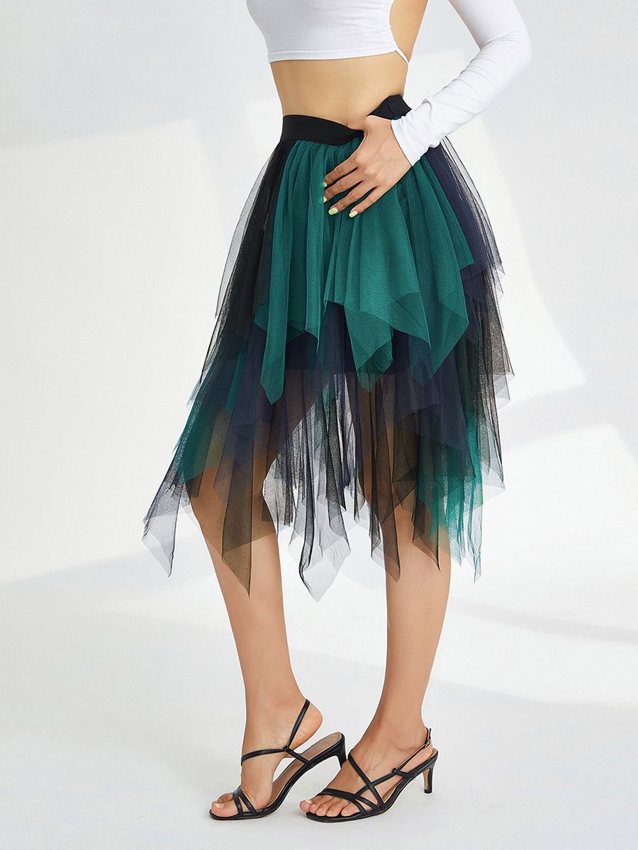 Solid Color Irregular High Waist Tulle Mesh Skirt Women Summer Party Petticoat Ball Gown Skirts