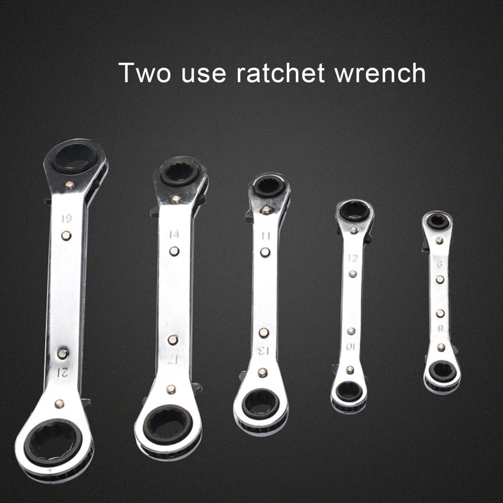 5 unids/set doble curvado cabeza de trinquete de carraca Reversible llave de mango métrica mano herramienta de trinquete anillo tensor