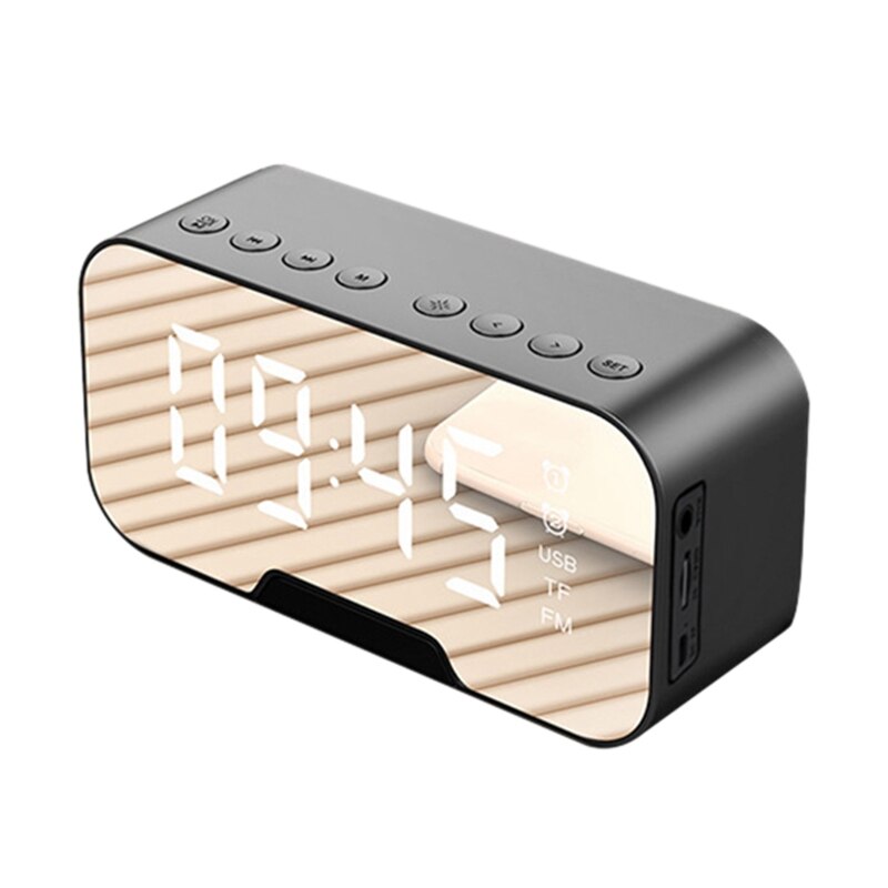 Draagbare led-spiegel digitale bluetooth-luidsprekers wekker  mp3 fm radio: Default Title