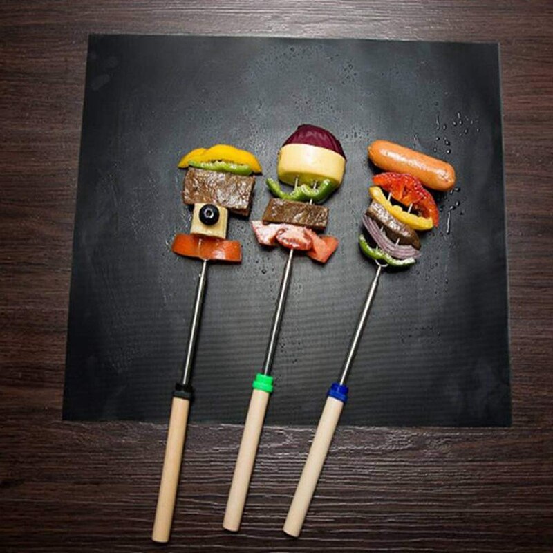 Palillos para asar, utensilios para nubes o asado tenedores extensibles de 32 pulgadas para barbacoa en la fogata, Juego de 4