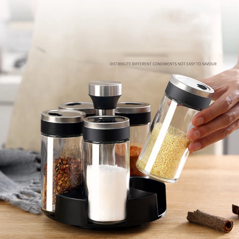Spice Jar Glass Bottle Pepper Spice Container Seasoning Box Kitchen Rack Organizer Bottle Holder Seasoning Jars Rack Set