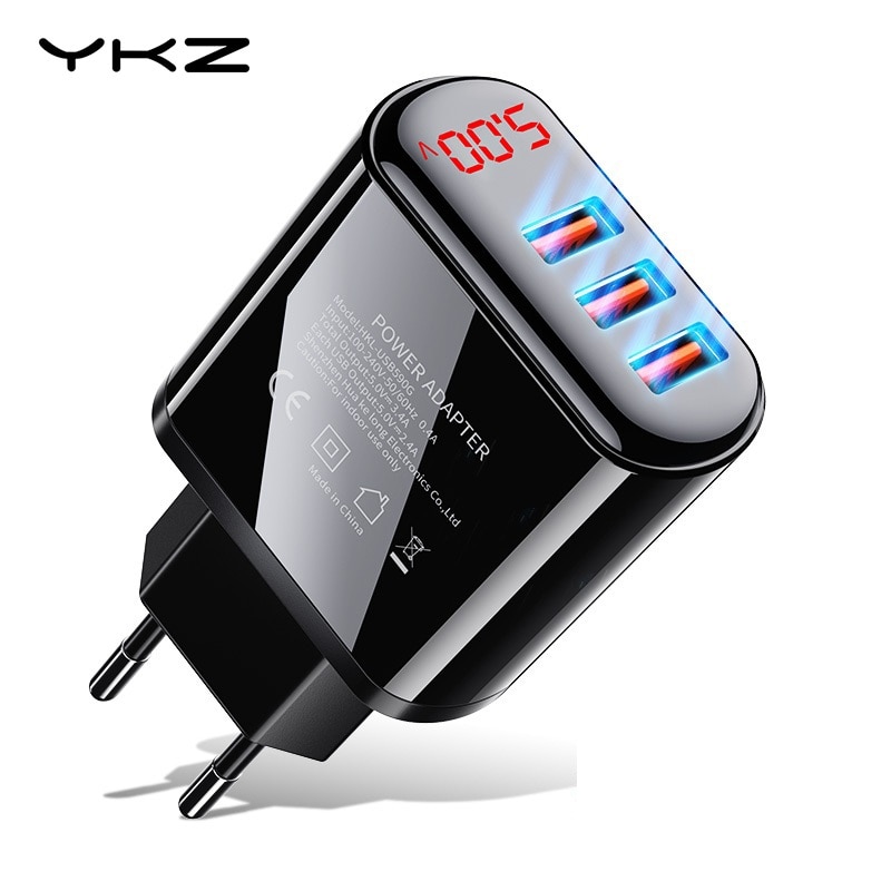 YKZ 18W USB Telefoon Oplader 3.4 EEN Snel Opladen Adapter LED Display Wall Mobiele EU Telefoon Oplader Voor iPhone samsung Xiaomi huawei