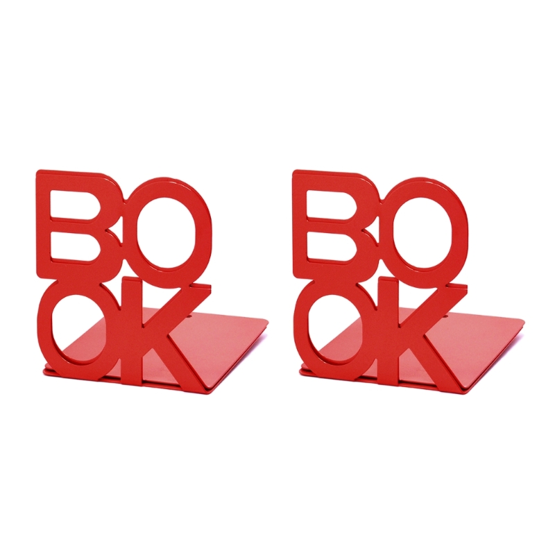 Metal Bookend Decorative Book Stopper Book Binder & Dividers Book Ends Bookends Heavy Duty Book End Holder for School Supplies: Red