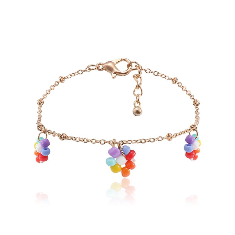 HUANZHI Korean Sweet Rainbow Color Acrylic Flower Beads Pendant Metal Necklace for Women Girls Party Jewelry: 14-bracelet