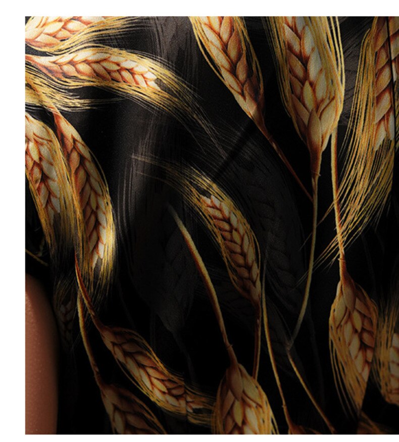 SHENG COCO-Vestido largo de seda con estampado de orejas de trigo, negro, dorado, de talla grande, estilo chino, Qipao