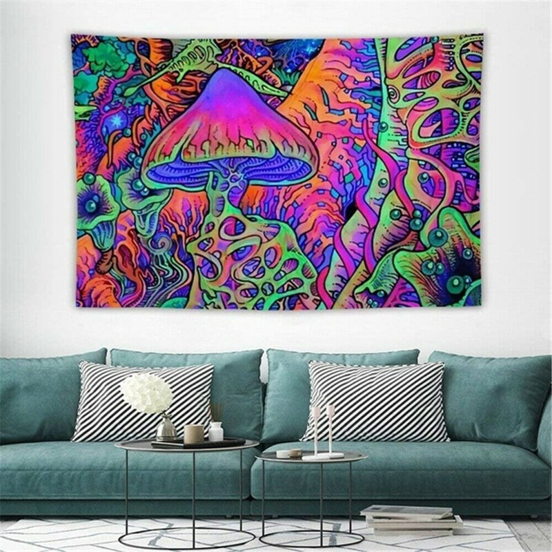 Hippie Tapestry Trippy Mushroom Tapestry Wall Hanging Art Psychedelic Tapestries-150X230cm