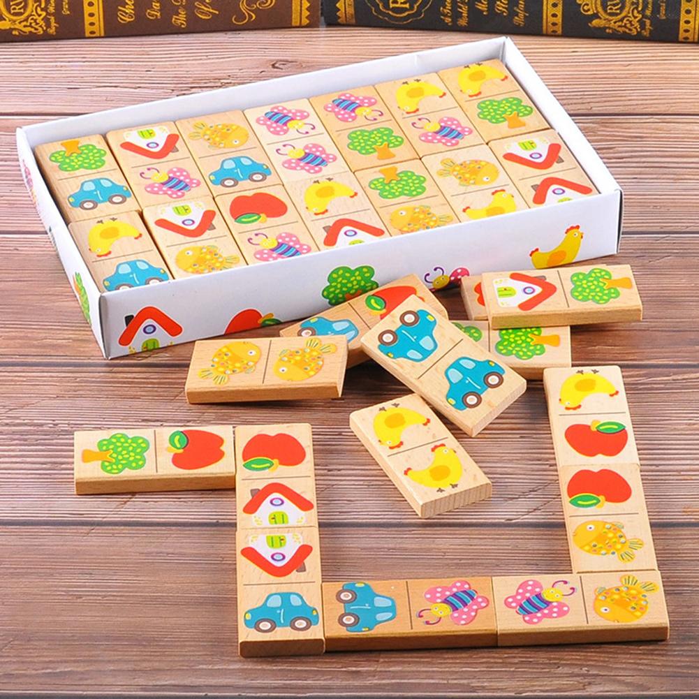 28 Stks/set Houten Fruit Auto Pairing Domino Puzzel Blokken Kinderen Educatief Speelgoed Kid Leuke Genoeg Te Trekken Kinderen Aandacht