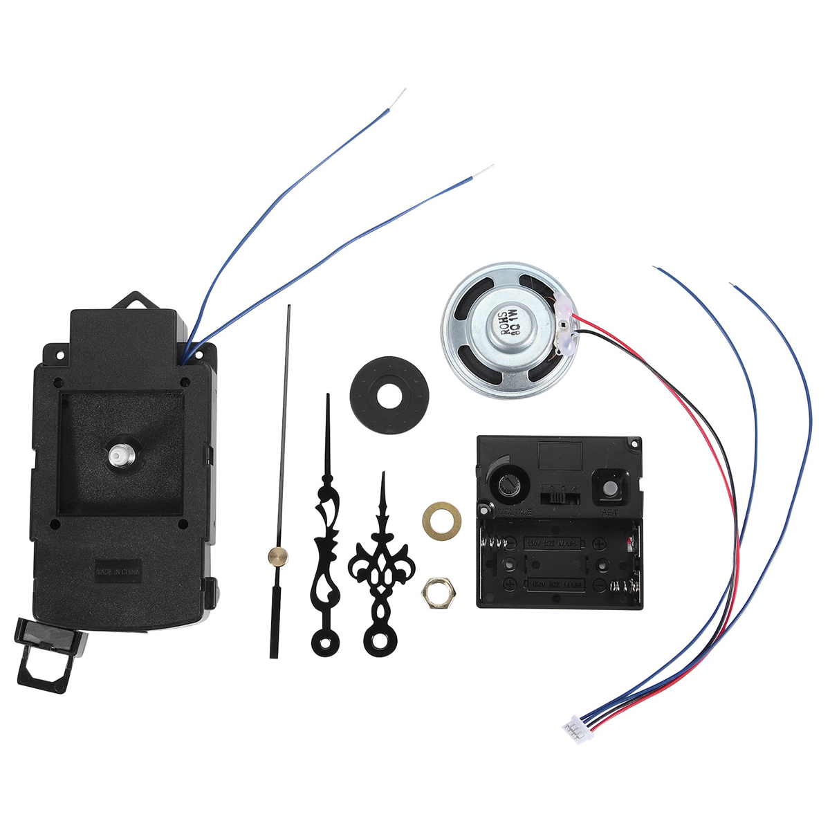 Quarz-Pendeluhrwerk mit schwarzen Zeigern, mit Spieluhr-Lautsprecher, batteriebetrieben, Melodiemechanismus für DIY-Uhr