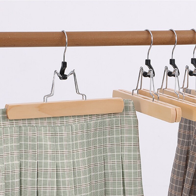 1 Set Of 10 Multifunction Wooden Pants Hanger Rack Anti Slip Felt Hook Pant Skirt Hangers Trouser Clamp Hanger