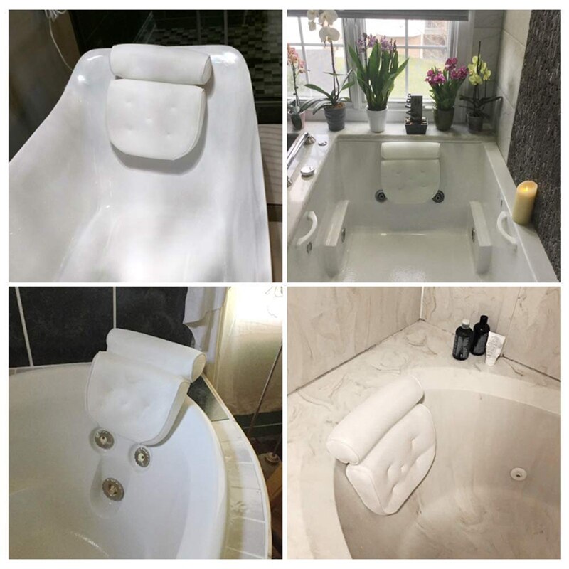 Bath Pillow, Bathtub Spa Pillow with 7 Suction Cups, Helps Support Head, Shoulder and Neck, Fit All Bathtub and Home Spa