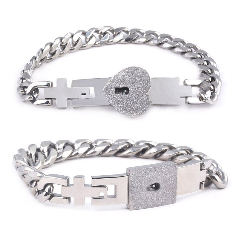 Love Heart Lock Bracelet Stainless Steel Bangles Key Pendant Couple Lovers Jewelry Valentine's Day: B90