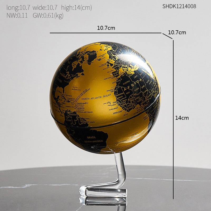 Heminredningstillbehör retro roterande jordklot modernt lärande jordklot barn studie skrivbord inredning världskarta geografi barn utbildning: Svartguldglob-b