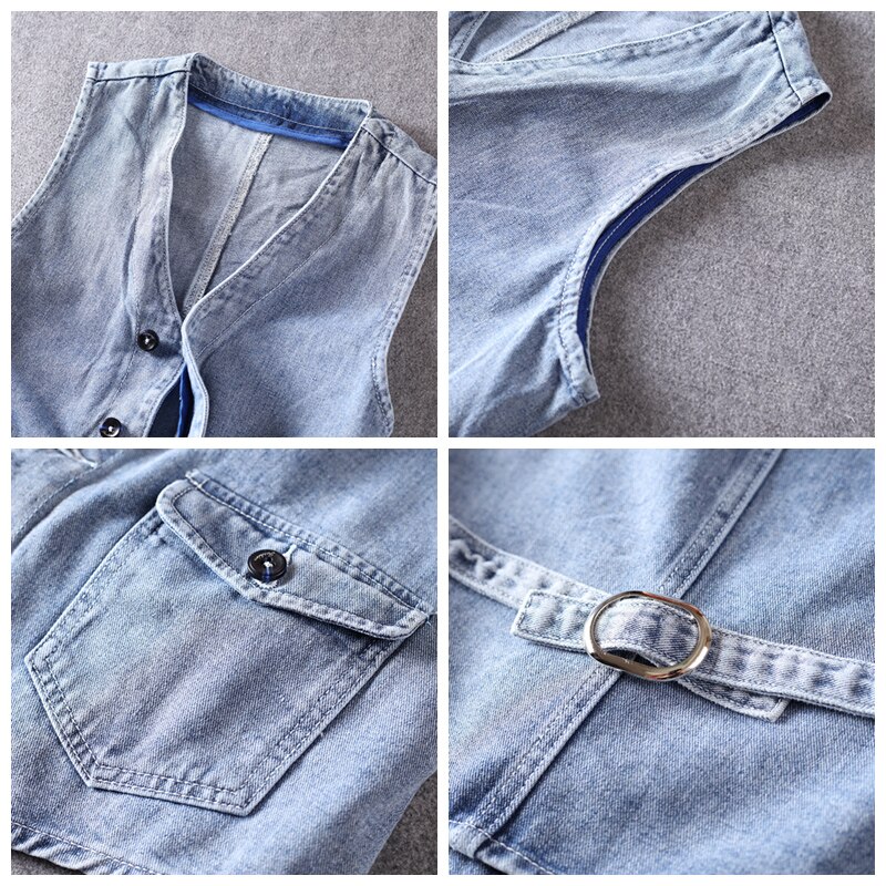Engeland Style Mannen Vest Licht Blauw V-hals Vintage Pak Denim Vest Mannen Heren Mouwloze Jas Homme Chaqueta