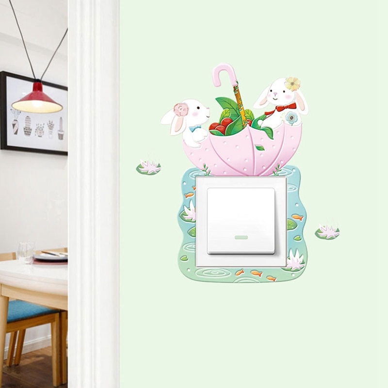 Wallsticker dyr enhjørning flamingo cover tegneserie værelse indretning 3d væg silikone tænd-sluk-kontakt lysende lyskontakt udtag