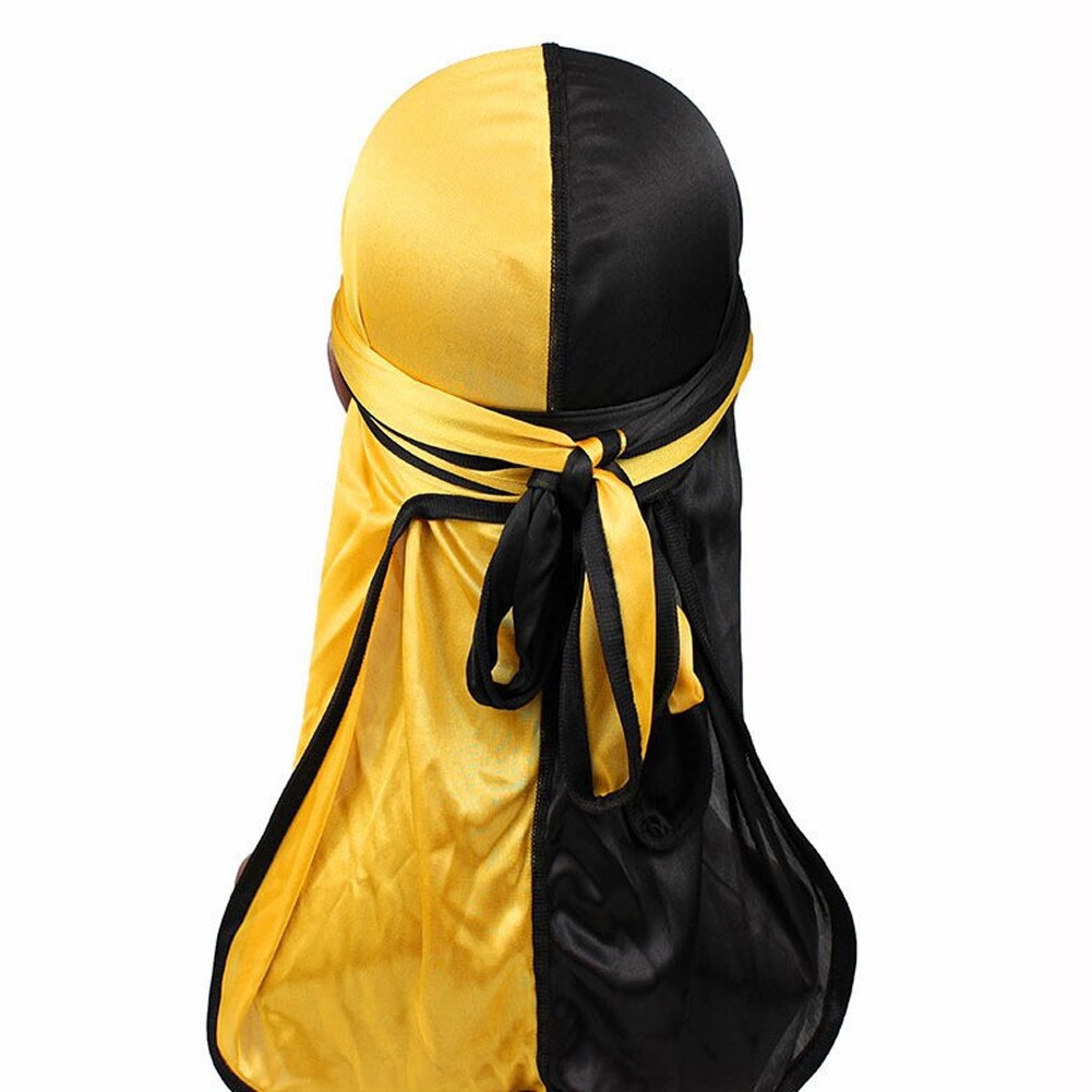 Zijdeachtig Satijn Tulband Unisex Lange Staart Durag Bandana Mode Patchwork Piraat Hoed Mannen Hoofd Sjaal India Hoed Haaraccessoires