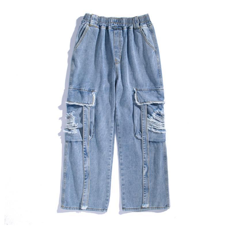 HOUZHOU Baggy Jeans vaqueros rasgados para hombres holgados, pantalones de Denim Hombre Punk Rave Goth pantalones vaqueros Cargo Streetwear otoño Hip Hop