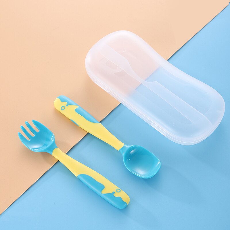 Baby Gadgets Tableware Set Children Utensil With Storage Box Toddler Dinnerware Cutlery Cartoon Infant Food Feeding Spoon Fork