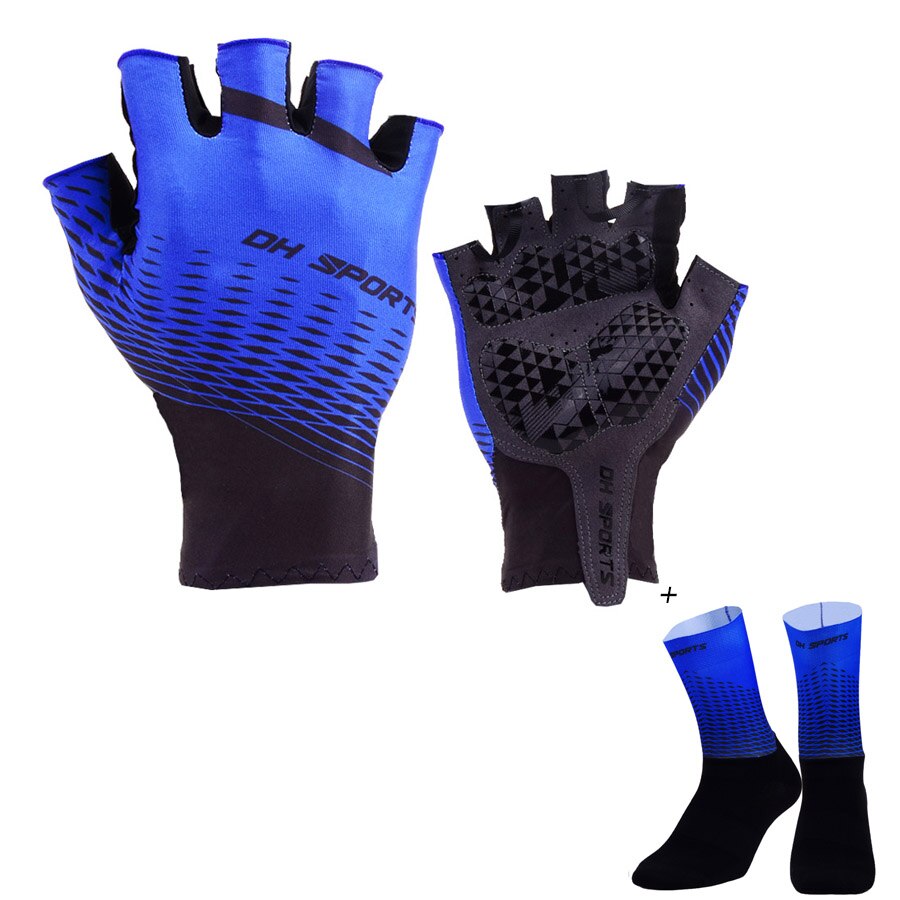 Neue Anti Unterhose Gel Pad Fahrrad Handschuhe mit Socken Kurz halb Finger Radfahren Handschuhe Atmungsaktive draussen-Sport Männer Fahrräder Handschuhe: Blau / XL