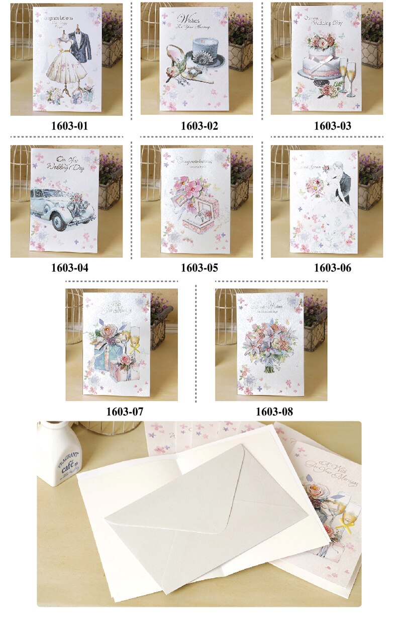 8 'Congratulations' Wedding Cards For Bride and Groom Flower Wedding Greeting Cards