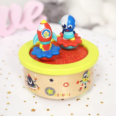 Wooden Rotating Music Box Baby Toy Music Box Baby Bedroom Decoration Doll Musical Instrument Early Education Puzzle