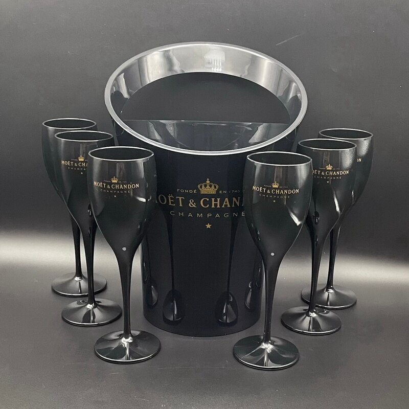 Svart mysterium plast bøtte/glass/brett champagne fløyter parti kjøler sett bar sett tilbehør