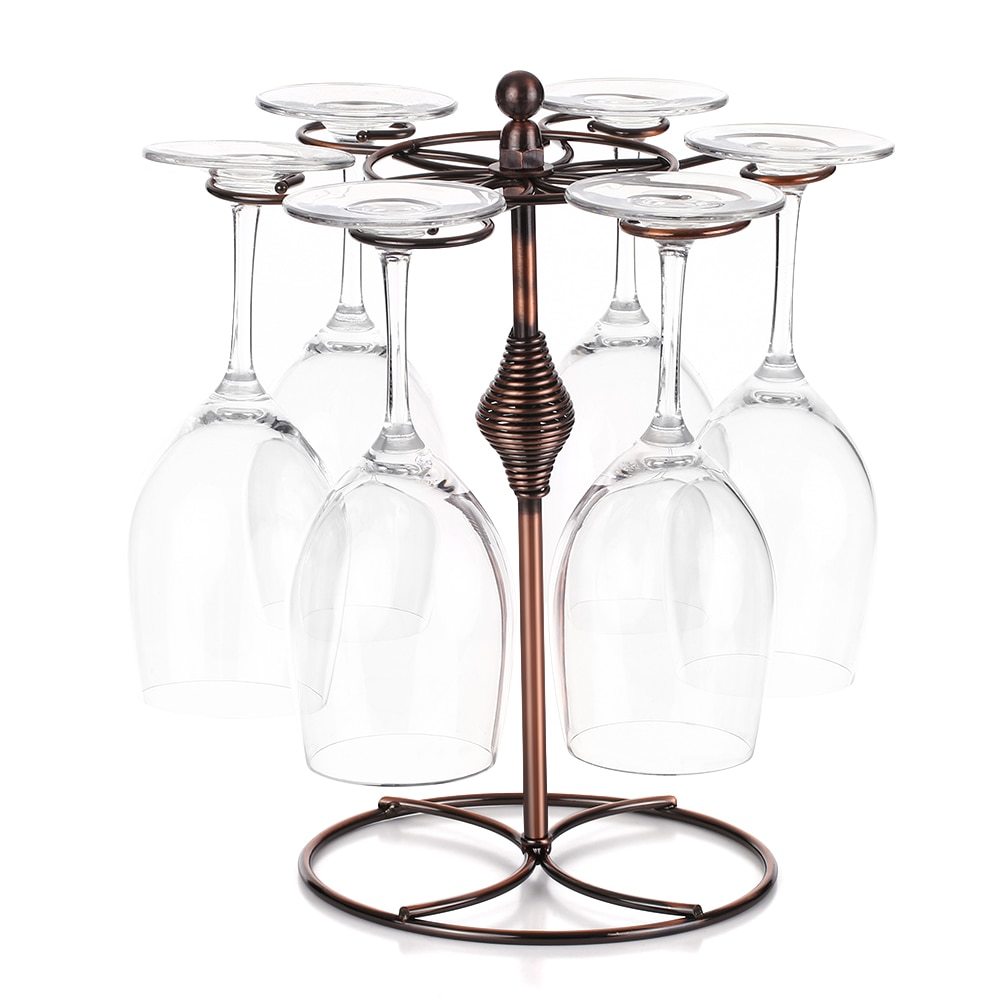 Cremagliera di Vetro di vino del Metallo Freestanding Da Tavolo Calici Rack di Stoccaggio Supporto di Tazza di Vetro di Vino con 6 Ganci Utensili Da Cucina