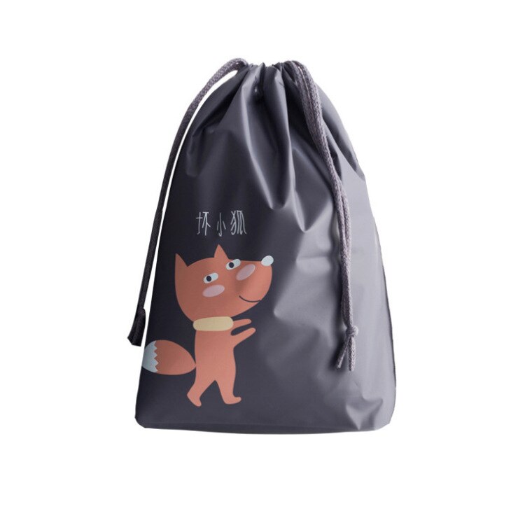 Portable Waterproof Lovely Cartoon Travel Pouch Underwear Shoes Storage Bag Travel Organizer Clothes Packing Drawstring Bag: Cartoon fox / S