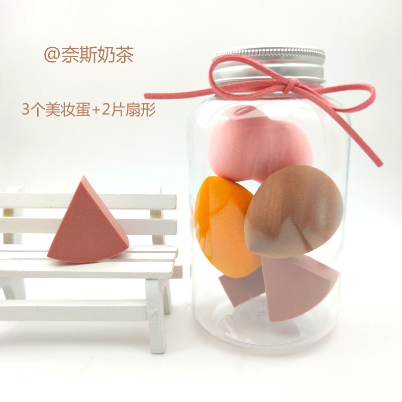 5/7Pcs Beauty Egg Set Gourd Water Puff Makeup Puff Set Colorful Cushion Cosmestic Sponge Egg Tool Wet and Dry Use Makeup: Tea 5 pcs