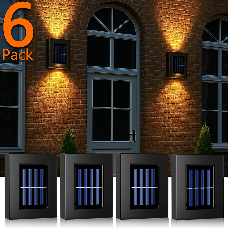 Solar-Wandleuchten nach oben und unten, 6er-Pack, beleuchten Sonnenlichtsensor-Lampe für den Außenbereich, IP65, LED, moderne Deckbeleuchtung, Dekor, Haus, Terrasse, Veranda