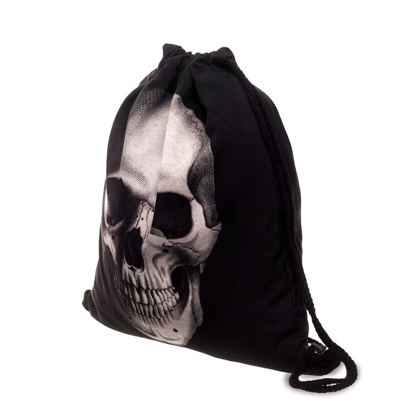 Drawstring Bag Women Unicorn Skull Backpack 3D Printing Travel Soft Back mochila School Bags For Girls