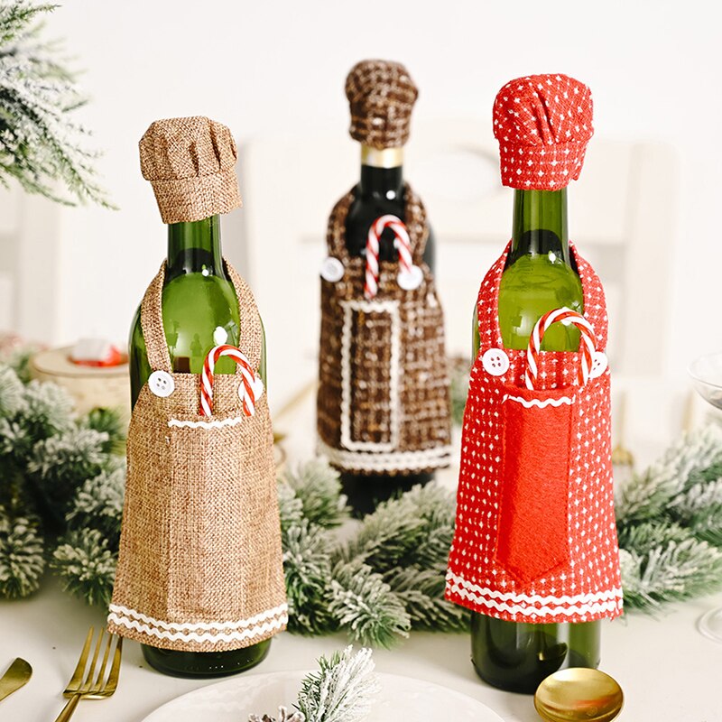 1Pc Kerst Rode Wijn Fles Covers Bag Linnen Kerstman Champagne Fles Cover Kerst Decoraties Voor Huis