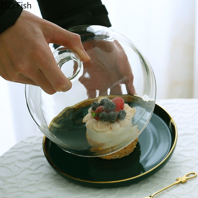Glas genomskinligt lock fruktfat keramik afternoon tea kakfat glasskydd west point bricka tårtfat frukt dessert tallrik