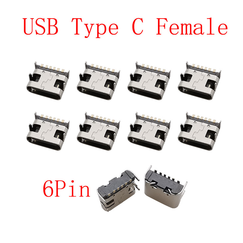 Connecteur USB Type C 2/6/16/24 broches, prise femelle, Port de chargement, SMD SMT PCB, soudure, bricolage, réparation, connecteurs de prise USB-C type-c, 10 pièces: Ivoire