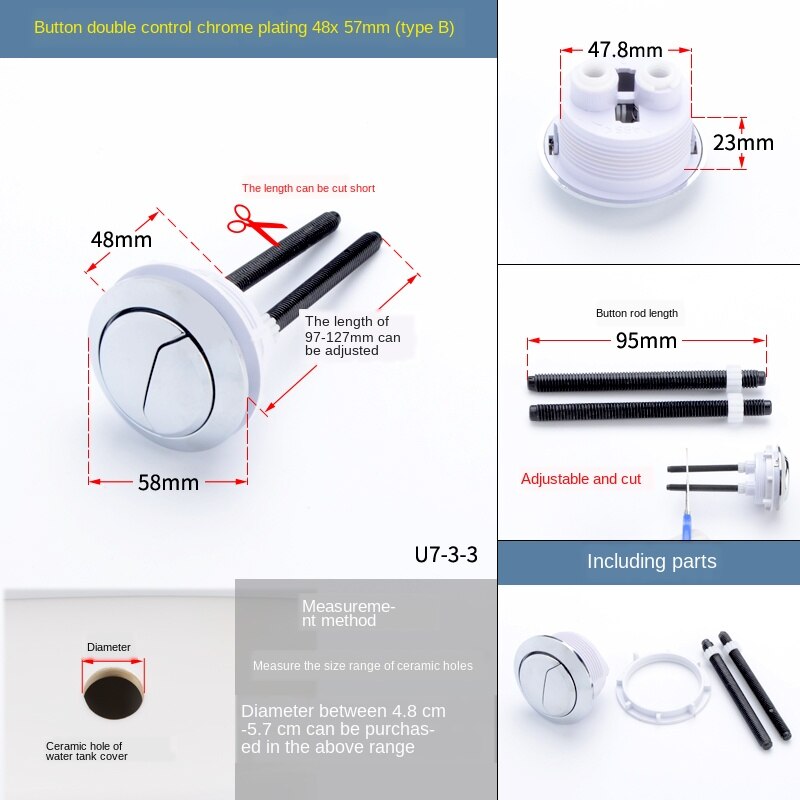 Toilet Cover Button Accessories Single and Double Button Round Old Fashioned Toilet Tank Cover Button Switch Universal: U7-3-3