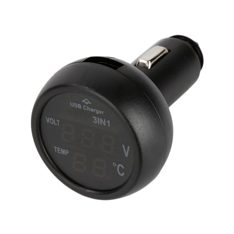 Auto Usb Lader Sigarettenaansteker 12V/24V Temperatuur Meter Voltmeter 3 In 1 Digitale Led Auto voltmeter Thermometer