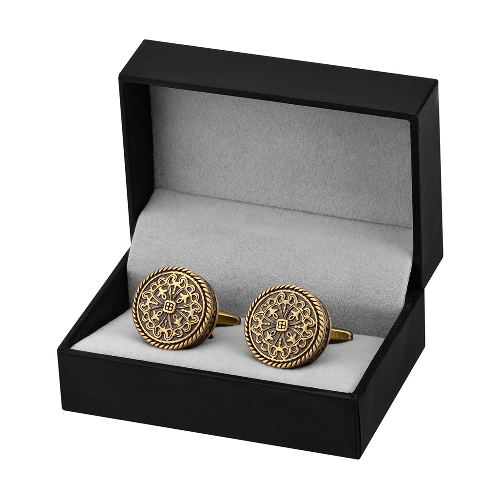 SAVOYSHI Hemd Manschettenknöpfe für Männer Runde Bronze Vintage Muster Metall Manschette links Freies Enagraving Name: Cufflinks with Box A