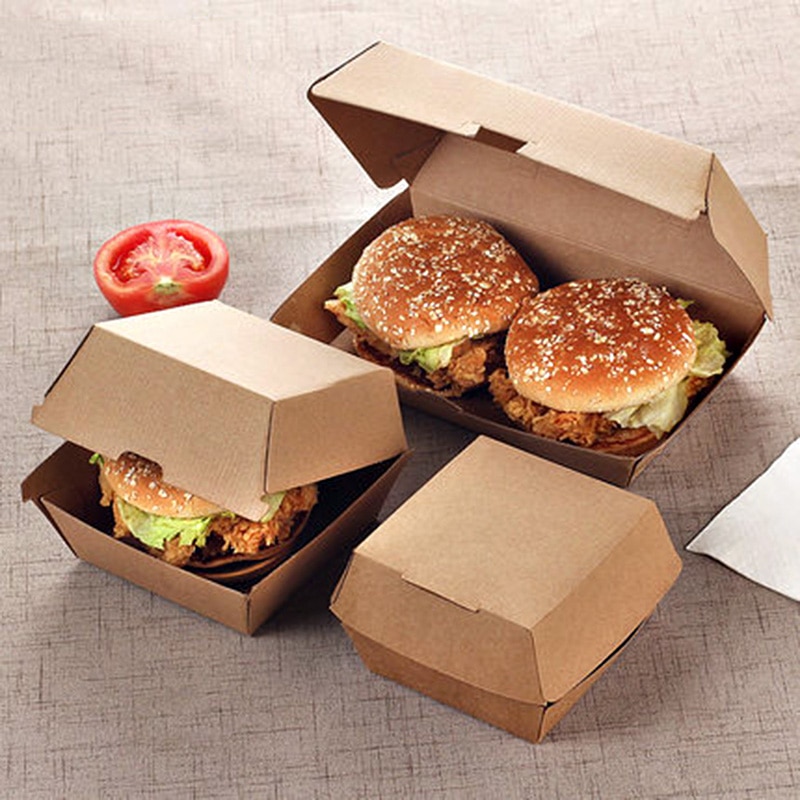 Kraft Hamburger Box Food Grade Disposable Fast Food Fried Chicken Beefsteak Wrapping Boxes Take-out Food Packing Box Doggy Bag