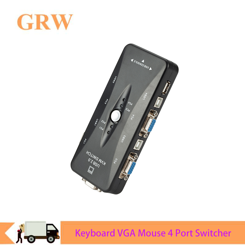VGA 4 Port USB2.0 KVM Switch Box 200MHz 1920x1440 Switch Adapter For Keyboard VGA Monitor Mouse Printer Share Switcher