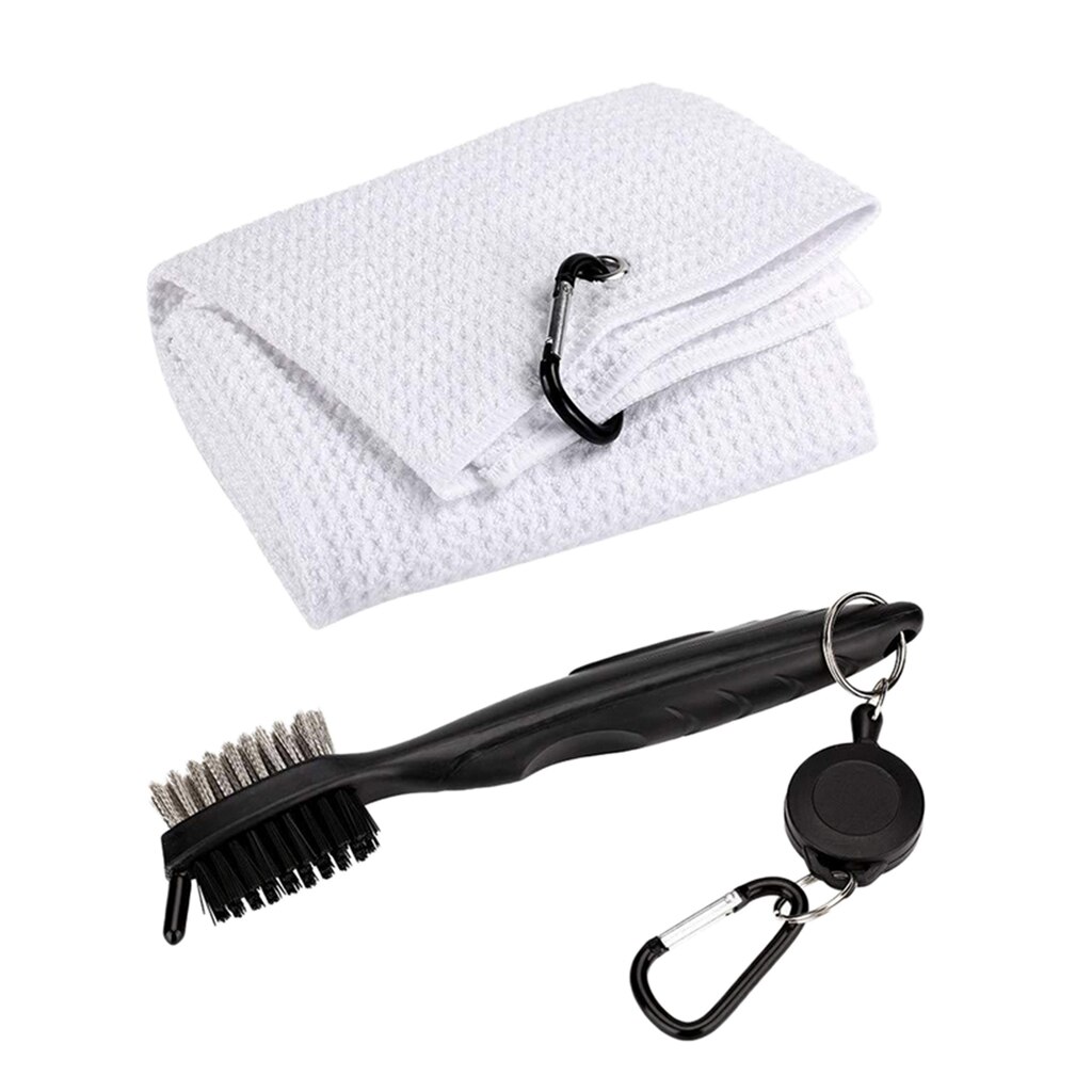 Portable Golf Club Cleaner Two-sided with Carabiner Golf Ball Cleaning Tool with Clip Gray: White
