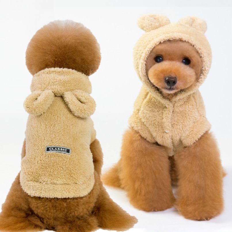 Winter Kleine Honden Jas Franse Bulldog Teddy Kleding voor Warm Houden Hond Kleren Trui Honden Bear Oor Hoodie Shirt kostuum: apricot / XXL