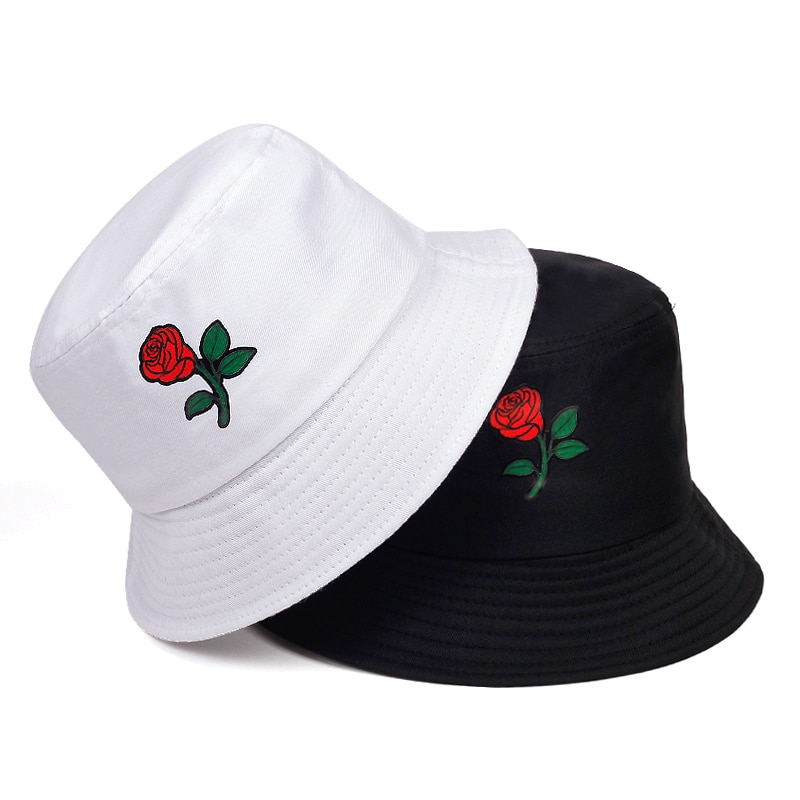 Bomull vill fisker lue rose utskrift bøtte hatter sommer utendørs kvinner reise beskyttelse sol hatter hip-hop panama hatter