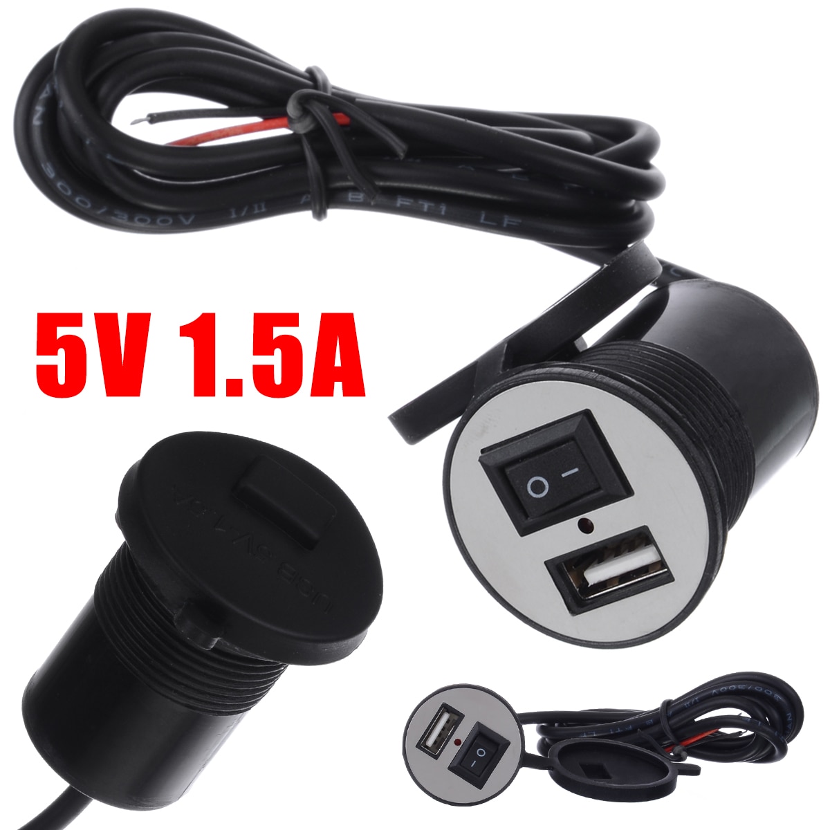 Waterdichte Auto Motorfiets Fiets Usb Mobiele Telefoon Oplader Adapter Met Schakelaar Stuur Dual Usb Sigarettenaansteker Oplader