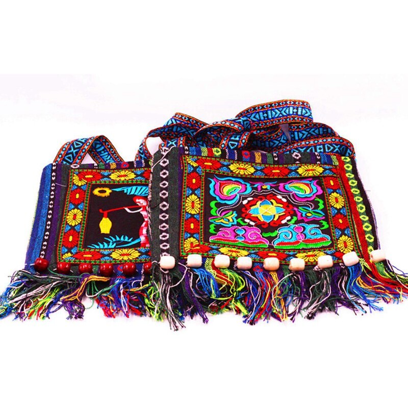 Hmong – sac à bandoulière Vintage chinois Style National ethnique, sac brodé Boho Hippie pompon, fourre-tout