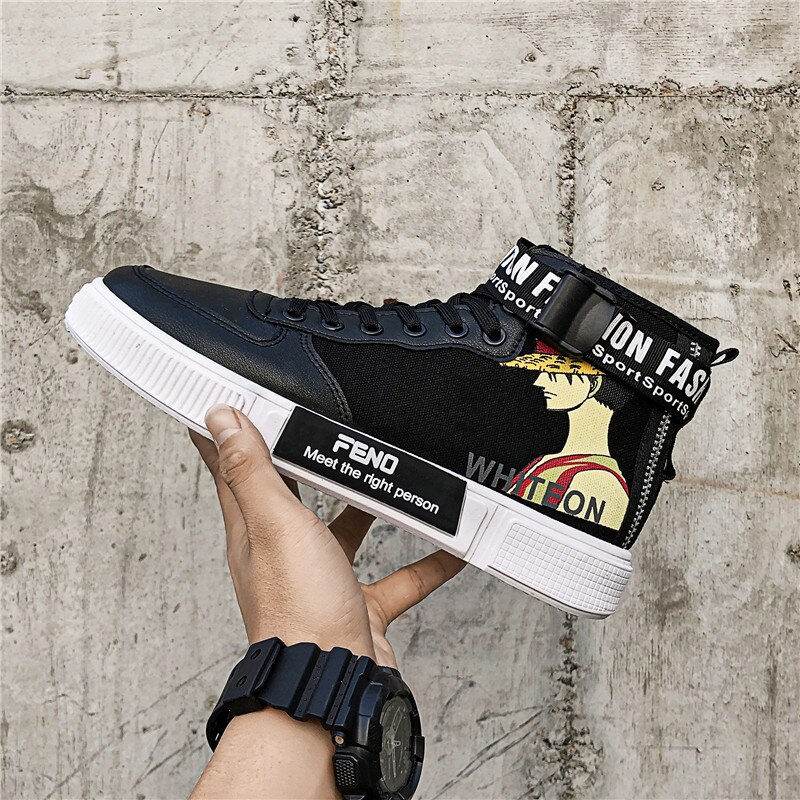 PARZIVAL Men's ONE PIECE Shoes Sneakers Anime PU Leather Classic High Top Men Vulcanized Shoes Cosplay Casual Men's Boots Male