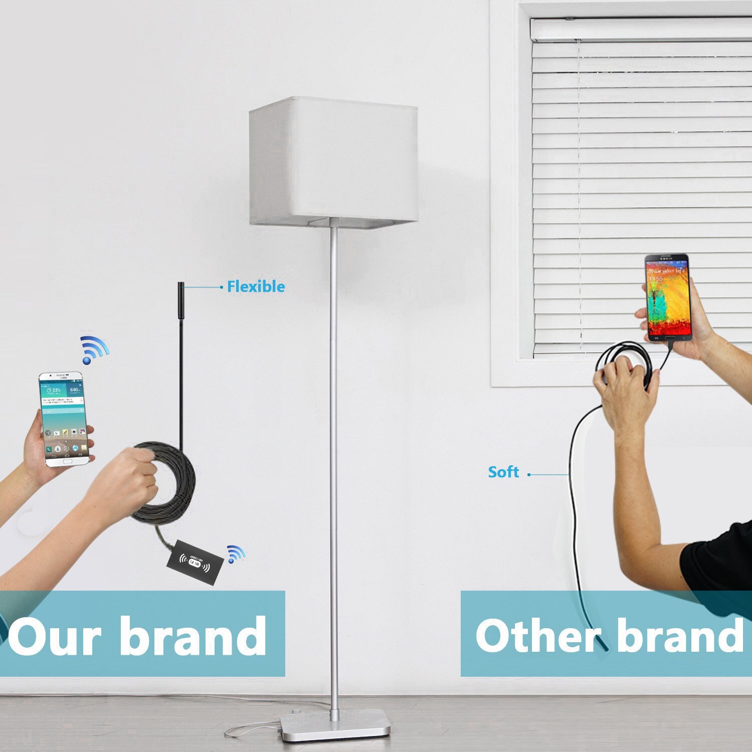 8mm Wireless Endoscope Camera IP68 Waterproof WiFi Inspection 2M 8LED Semi-Rigid Cable Borescope for iPhone Android PC Notebook