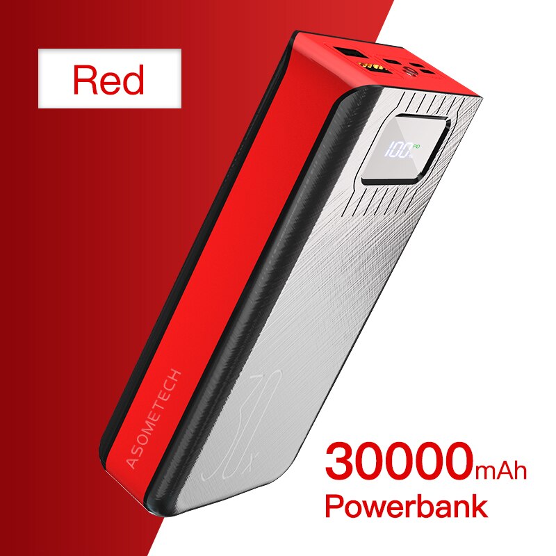 Power Bank 30000mAh 18W QC3.0 PD Two-way Fast Charging LED Display Portable External Battery Qucik Charger For Smartphone Tablet: Red