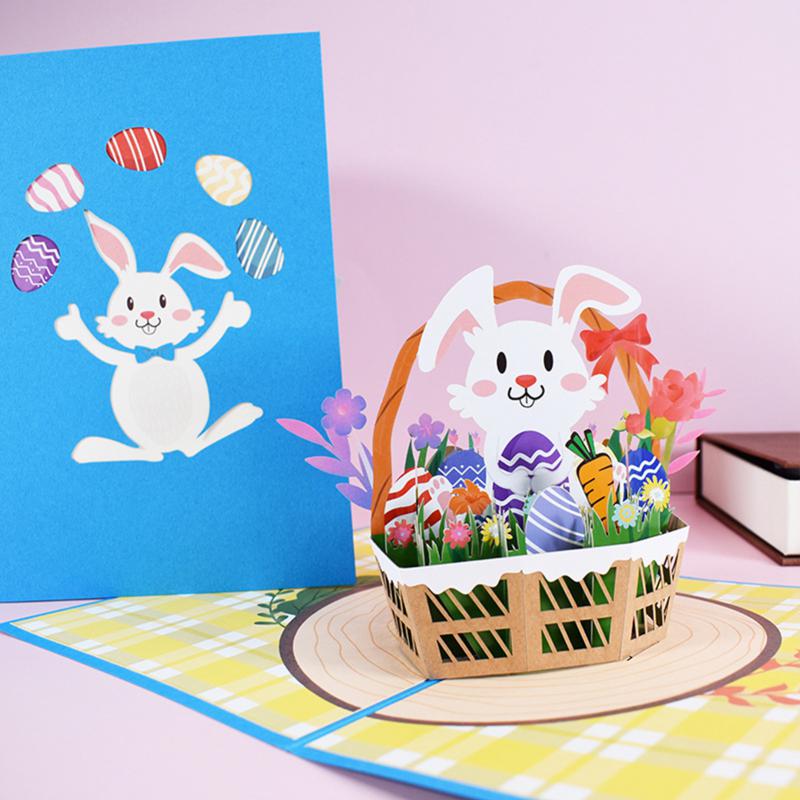 3D Happy Easter Greeting Card Personality Bunny Egg Flowers Basket 3D Three-dimensional Easter Blessing Cards For Kids Card: 02