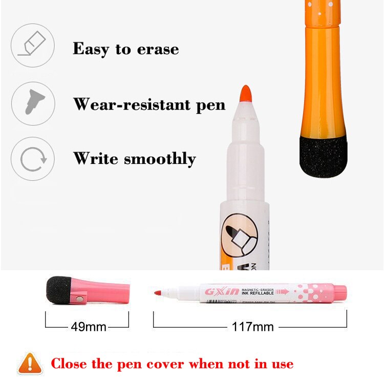 8 Stks/partij Magnetische Whiteboard Water Kleur Pen White Board Droge Gum Marker Pen Met Gum Magnetische Klaslokaal Levert