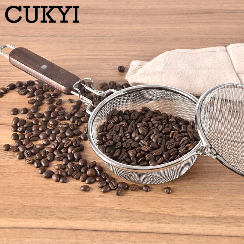 Cukyi manuel kaffebrander maskine rustfrit stål lavet hånd brug kaffe bønner bager træhåndtag